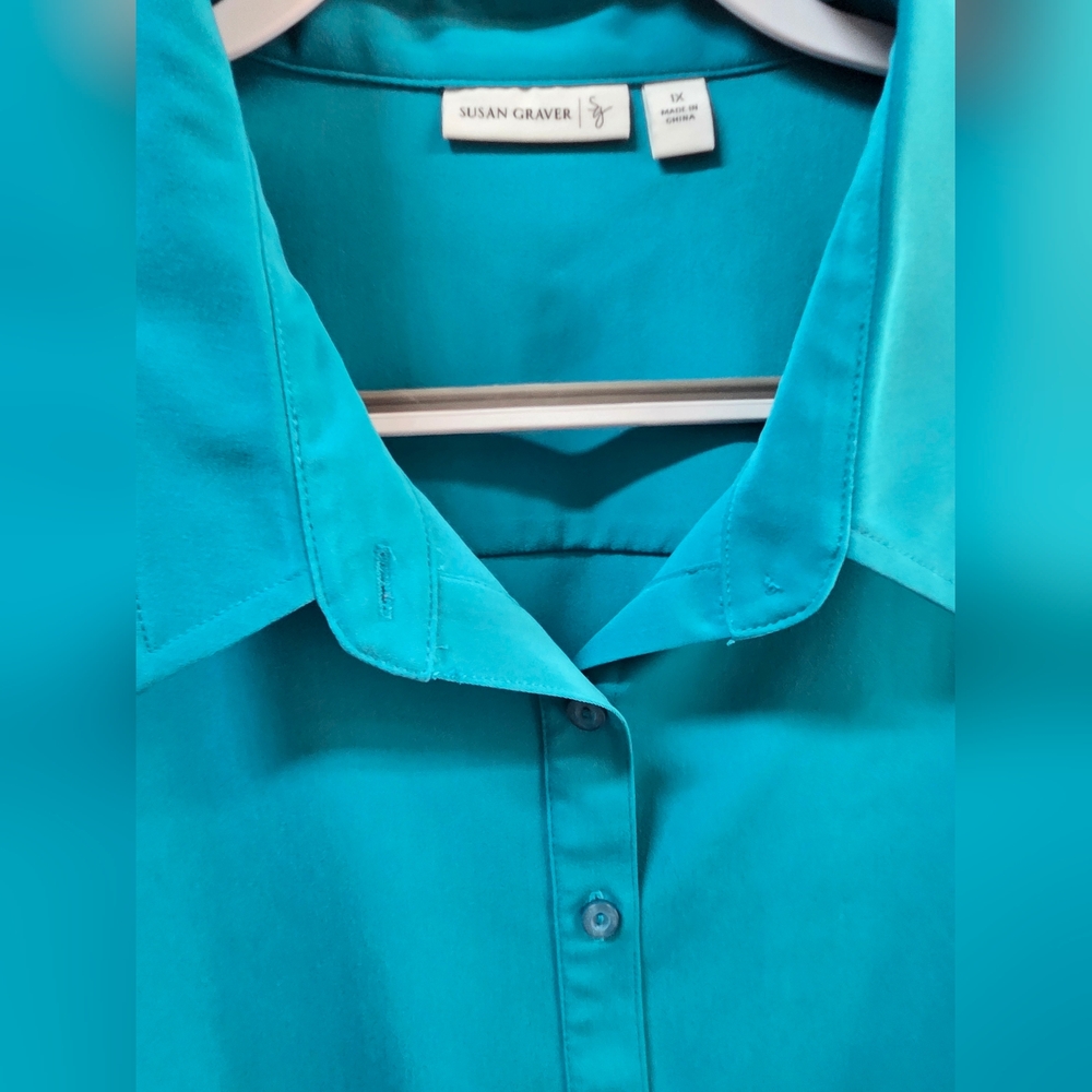 Susan Graver Turquoise Button-Down Shirt - Picture 3 of 5